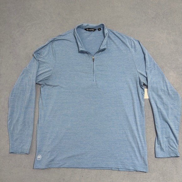 TravisMathew Other - Travis Mathew Striped Performance Quarter Zip Pullover Sweater Blue Mens XXL